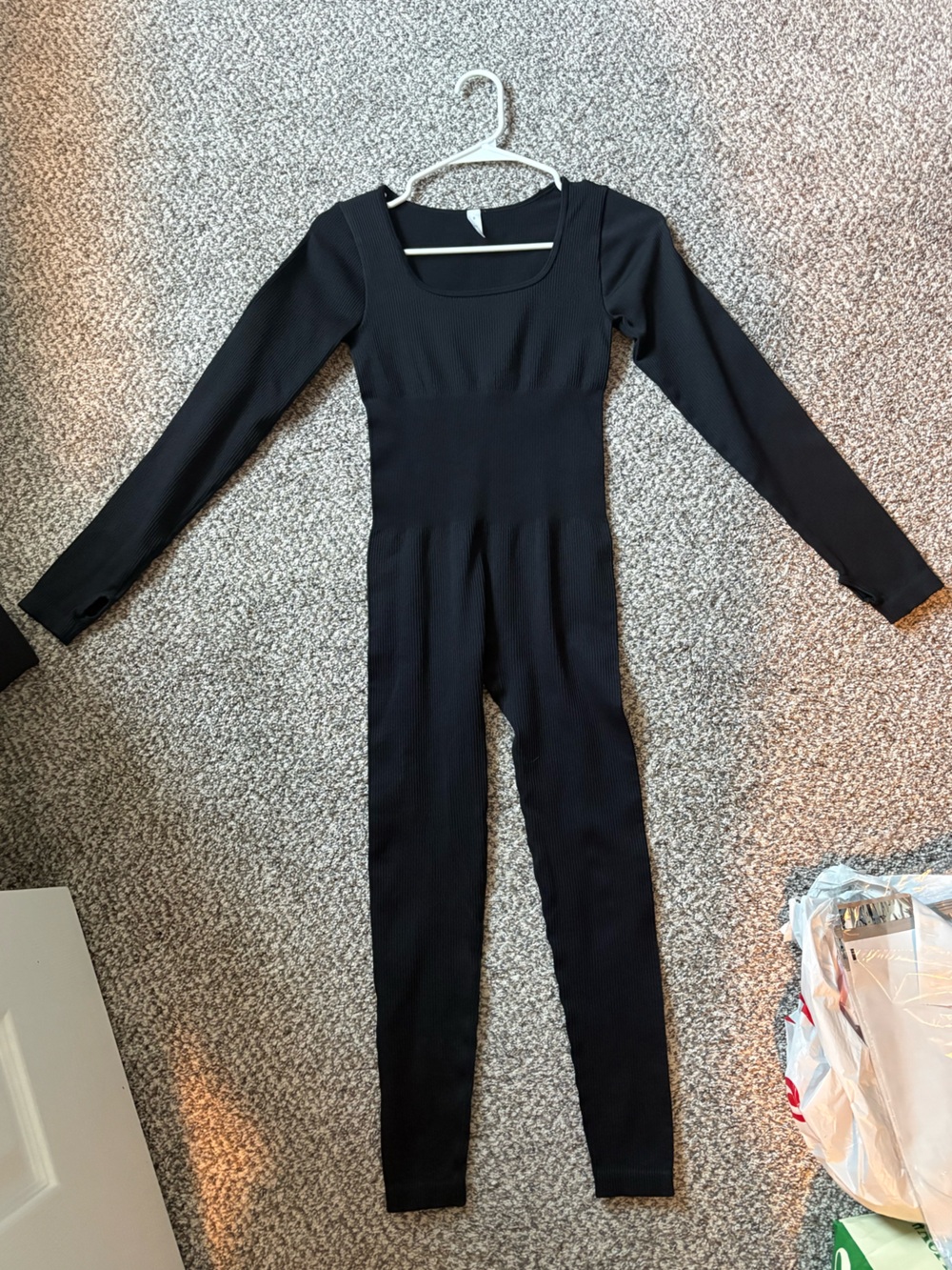 womens black ribbed fitted jumpsuit size small